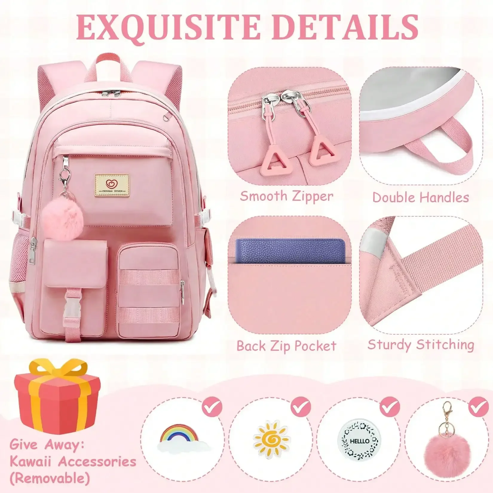 School Backpack For Girls - Cute Girls Backpack For Teens Women College Middle High School - Students Bookbag Travel Daypack,18″ Multifunctional Large Capacity
