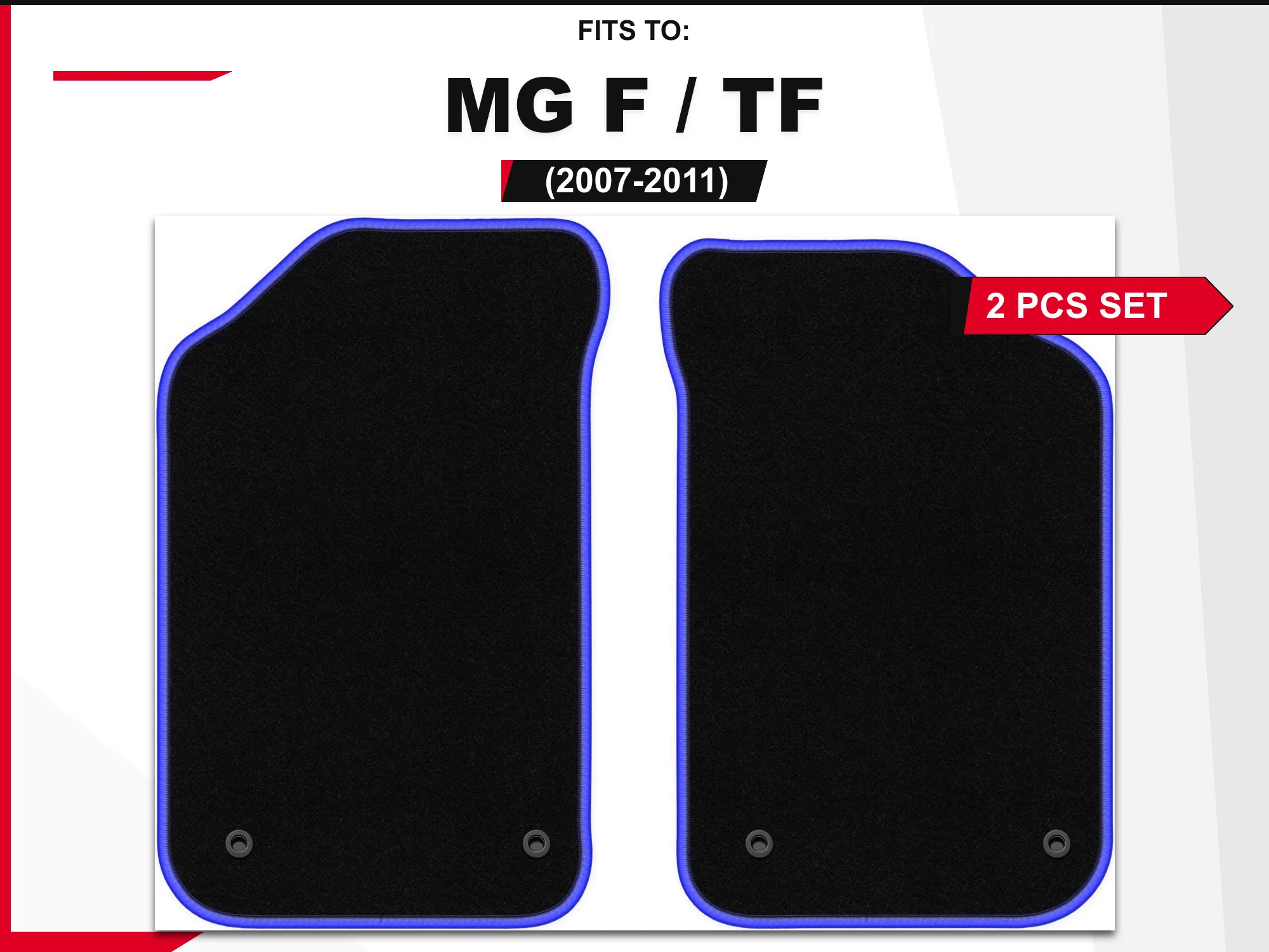 Velours vloermatten voor: MG F / TF 1995-2005, 2 stuks. Zwart-blauwe passende autovloermatten, set