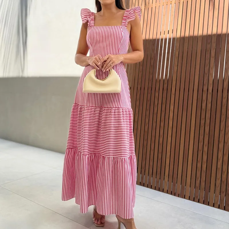 

Customized New women's printed sleeveless one neck sexy long dress