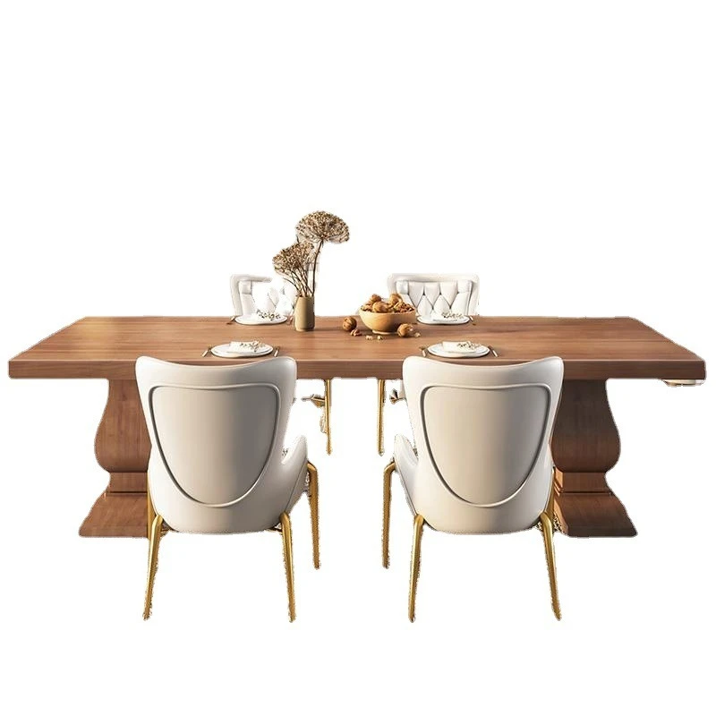 

Solid wood dining table and chair combination, small apartment light luxury square Nordic