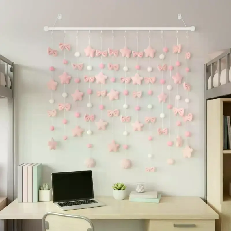 26Pcs Heart Hanging Decor Pink Plush Soft Fluffy Free Strings Valentines Day Wedding Party Home No Shed