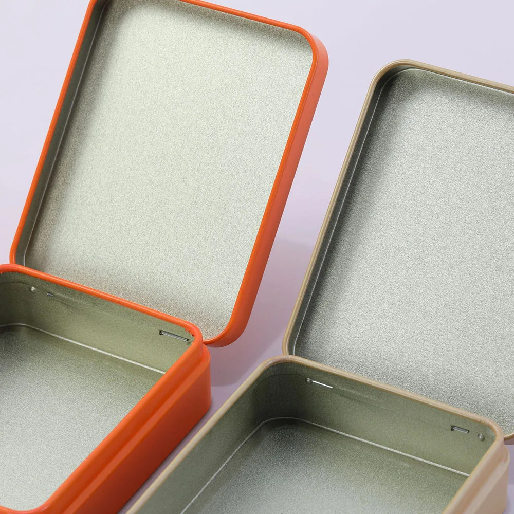 New Tin Storage Box Card Holder Organizer Small Metal Rectangular Empty Box Tinplate Candy Pill Cases Bins Jar Hinged Containers