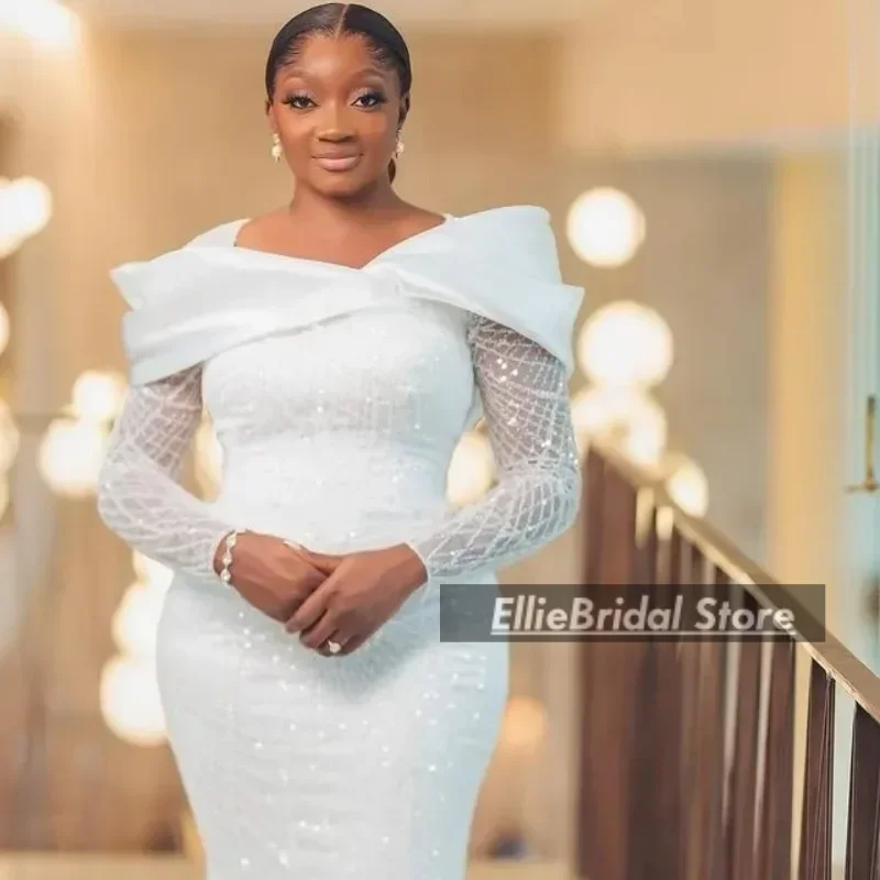 فساتين زفاف حورية البحر مذهلة بأكمام طويلة فساتين زفاف مدنية أفريقية فاخرة مخصصة فيستدو دي نوفيا