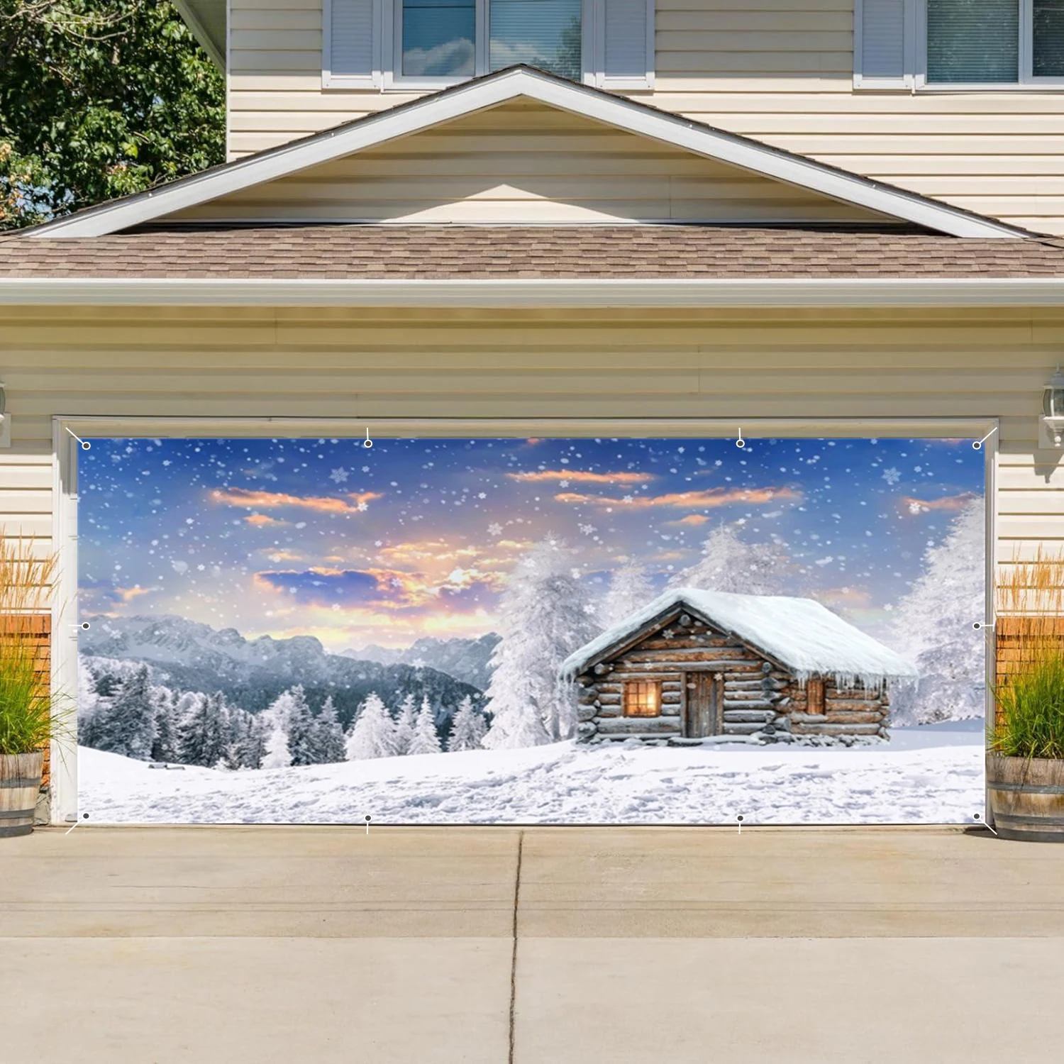 Winter Snow Mountain Weihnachten Garagentor Banner Große Weihnachtshintergrunddekoration für Outdoor Indoor Home Holiday Party