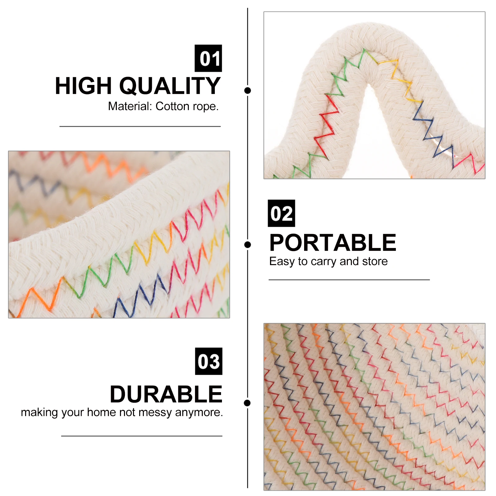 

1pc Cat Ear Storage Basket Woven Cotton Rope Space-saving Decorative Organizer Nursery Bedroom Living Room Pet Toys Towels