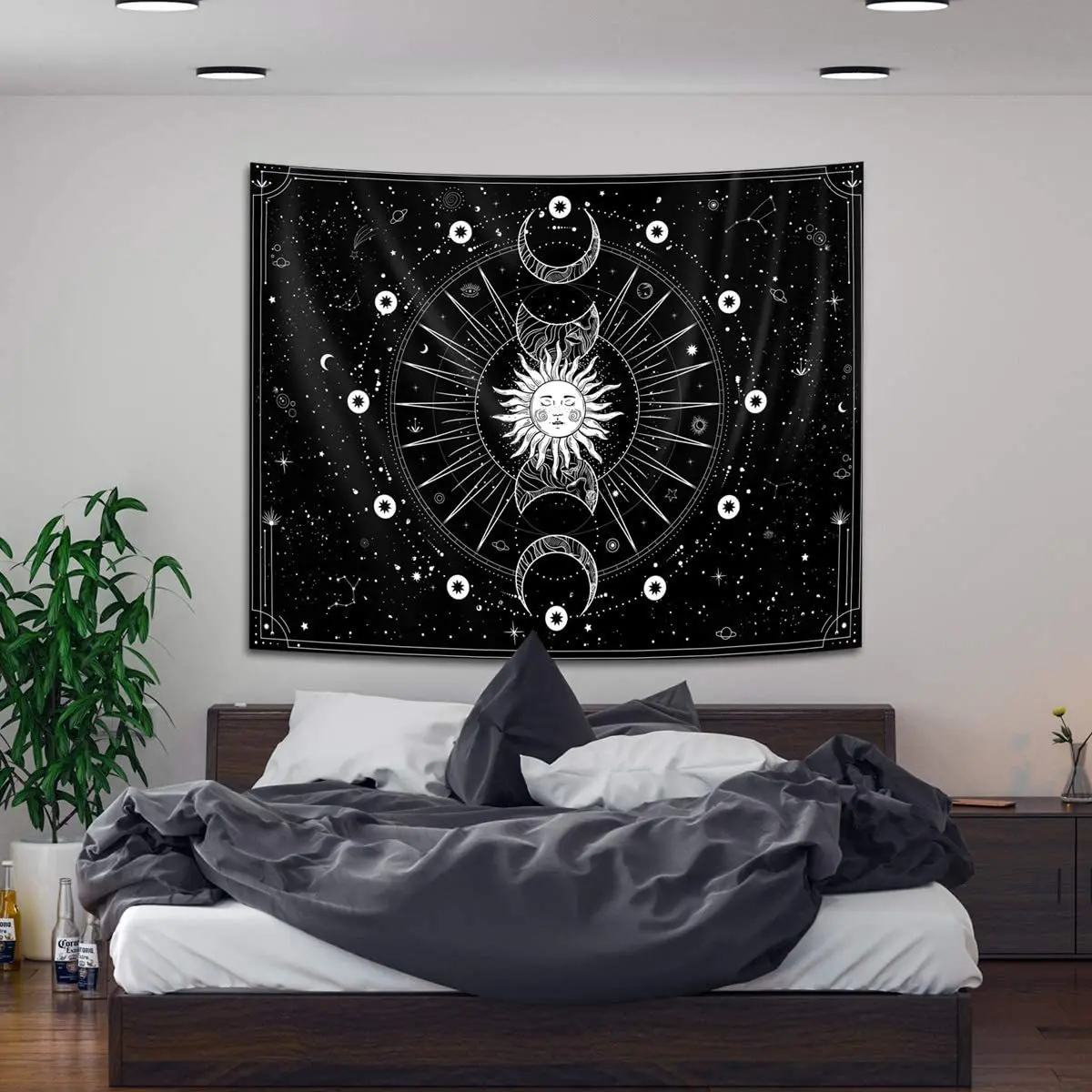 New White Black Sun Moon Mandala Starry Sky Tapestry Wall Hanging Decor Bohemian Gypsy Psychedelic Witchcraft Astrology Tapestry