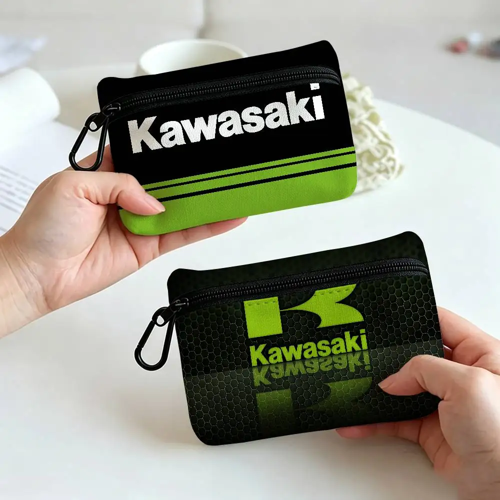 K-Kawasakis Logo Oxford Coin Wallet Detachable Carabiner Hook Compact Storage Bag For Outdoor Shopping Accessory
