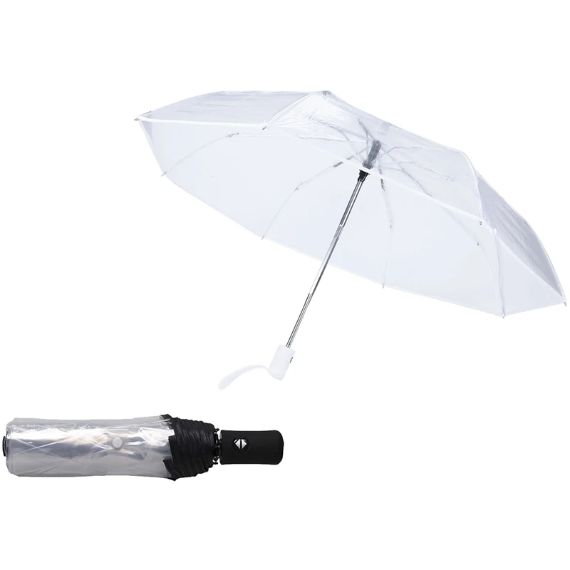 2 Pcs Transparent Umbrella Rain Women Men Sun Rain Auto Umbrella,Transparent + Black Border & Transparent & White Border