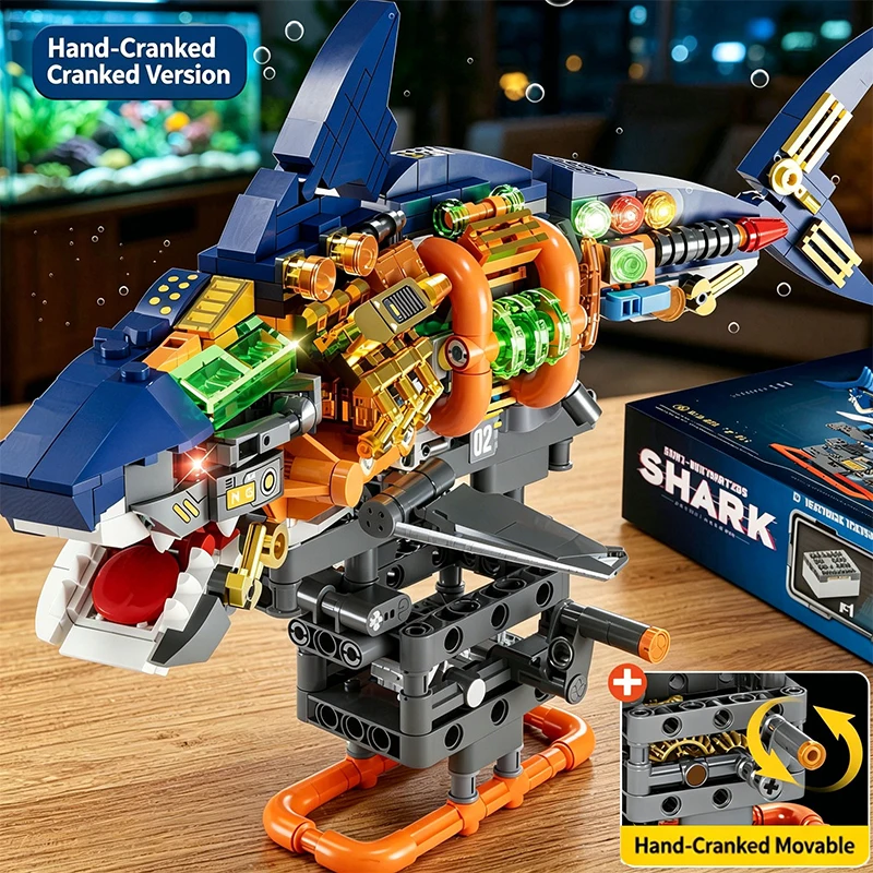Ocean Themed Animal Building Blocks Movable Mechanical Shark Model Boys Girls Birthday Gift Interlocking Toy Kids Christmas Gift