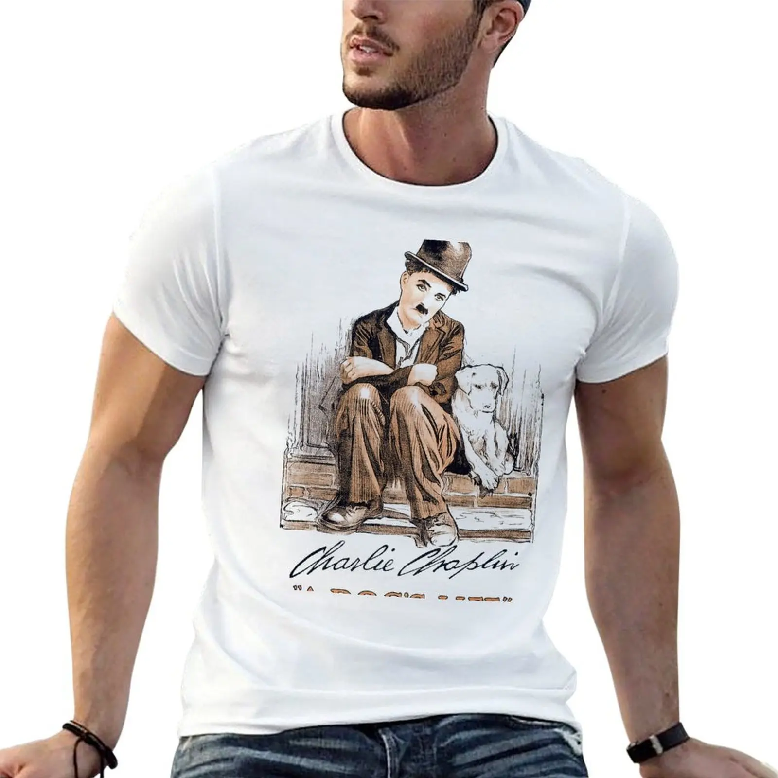 

Charlie Chaplin A Dog's Life T-Shirt man t shirts cotton t shirts for man pack white funny t shirts cotton T-Shirt