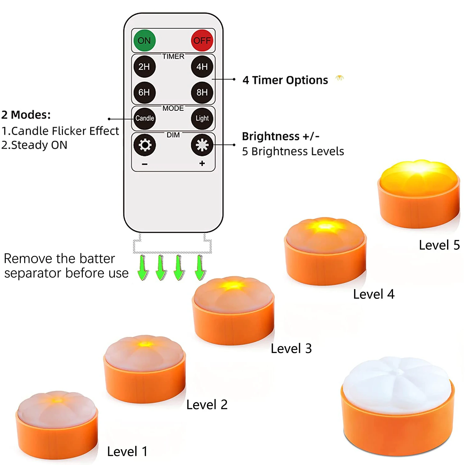 

Halloween LED Pumpkin Lights with Remote and Timer, Battery Operated Jack-O-Lantern Light for Halloween Decor, Flameless Candle