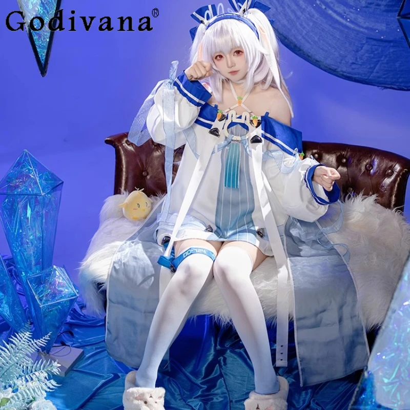 مجموعة فستان تنكري للفتيات لعبة الرسوم المتحركة الأصلية ملابس فستان COS للسيدات أزياء أغطية الرأس على شكل أرنب عالي الشارع