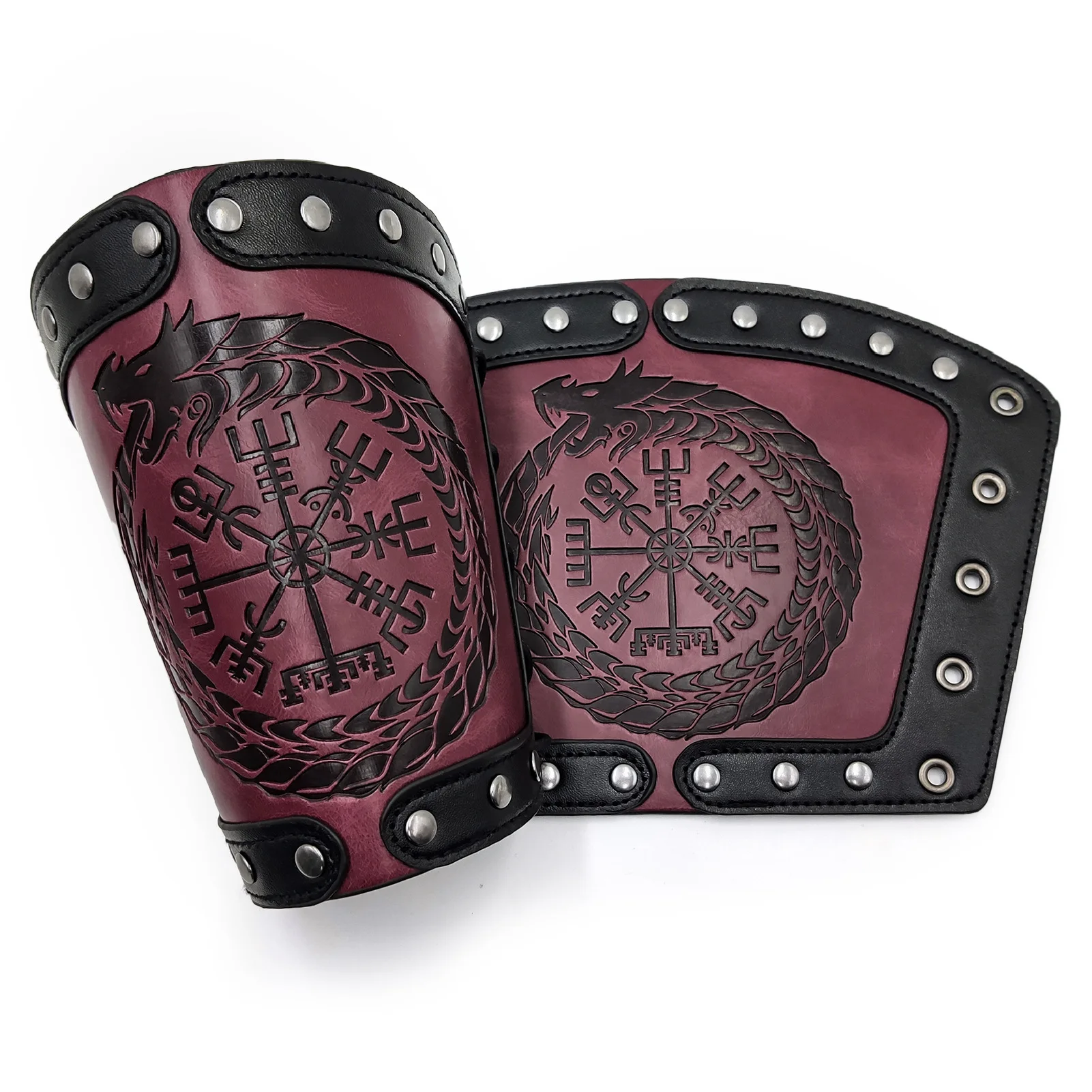 1 Pair Men Nordic Viking Style Cosplay PU Leather Wristband Bracelet Punk Hip Hop Rune Amulet Vintage Knight Gauntlet Wristband