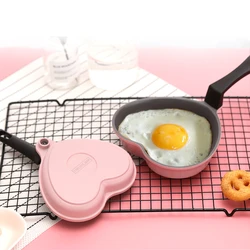 Mini Love Frying Pan Baby Food Supplement Cooking Pot Ceramic Non-Stick Pink Heart-Shaped Small Wok