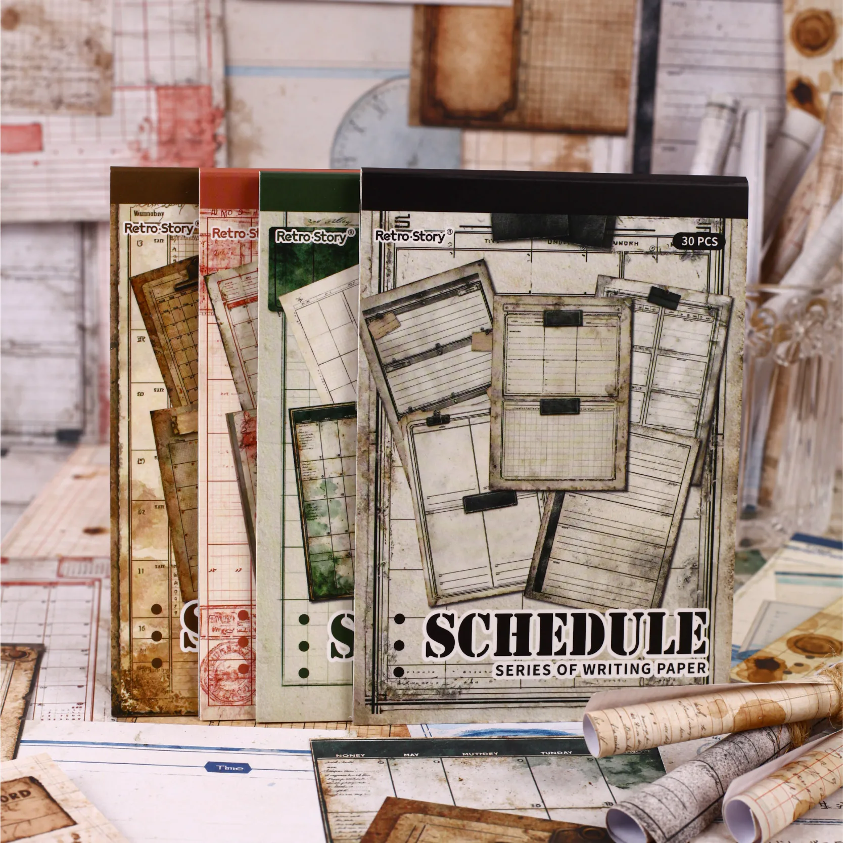 30pcs Retro schedule Decor Scrapbook Vintage Material Paper Kit DIY Junk Journal Collage Photo Album Retro Background paper ﻿