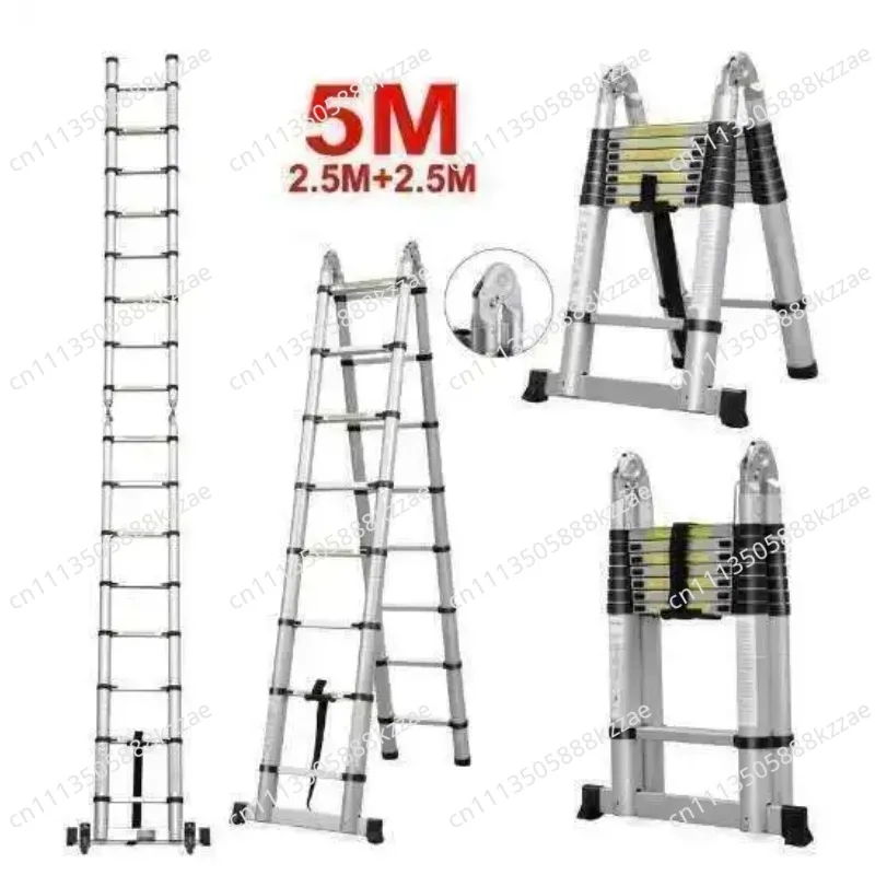 5M Foldable Ladders Stable telescopic ladder Multi Purpose Industrial Herringbone Straight Ladder step New