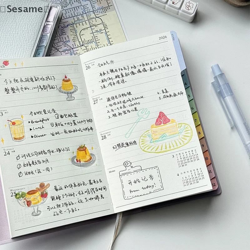 [السم] دفتر التقويم مذكرات 2026 مخطط مع كتيب جدول قشرية قوس قزح عالي القيمة ملاحظة عمل الخطة الأسبوعية الشهرية