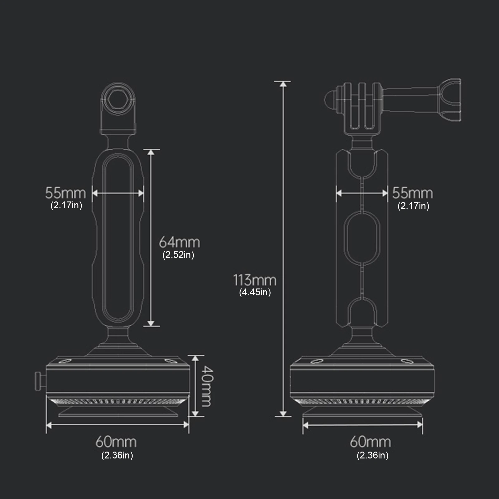 Suction Cup Camera Mount 360 Adjustable Car Action Camera Holder for DJI/Insta360/GoPro Action Camera Mount