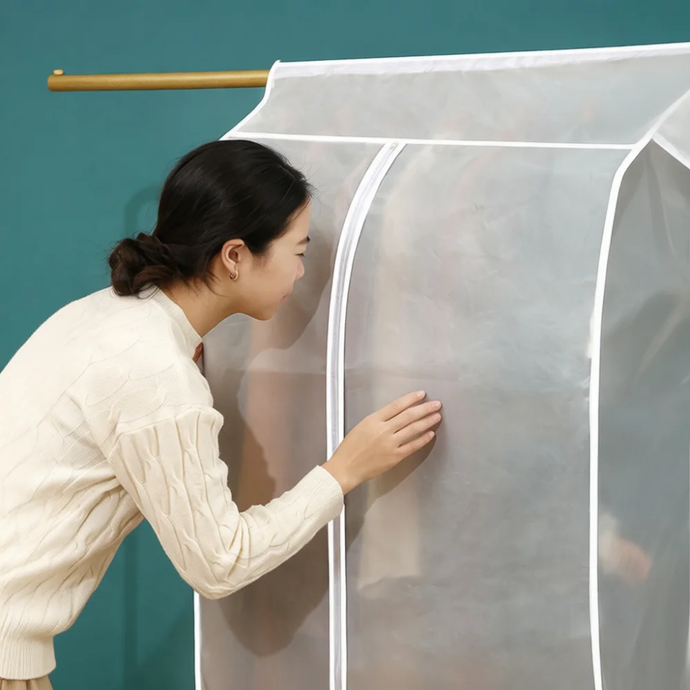 Housse de protection pour vêtements avec fermeture éclair intégrale, sac anti-poussière pour suspendre les vêtements, protection de rangement pour garde-robe, étui transparent pour organiser les costumes et manteaux.