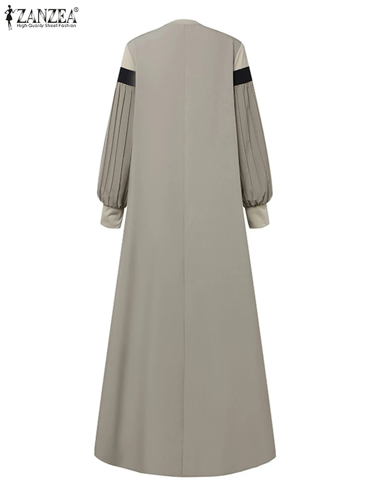 ZANZEA-Vestido de verano de retazos Vintage para mujer, Vestido plisado musulmán de manga larga, Hijab turco Abaya, moda de otoño