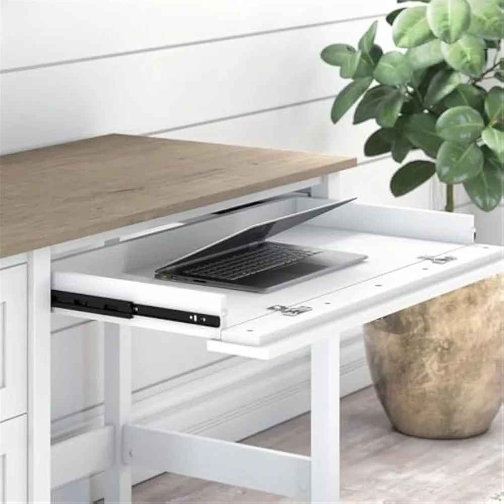 Mesa de madeira projetada estilo fazenda branca de 54 polegadas com gavetas