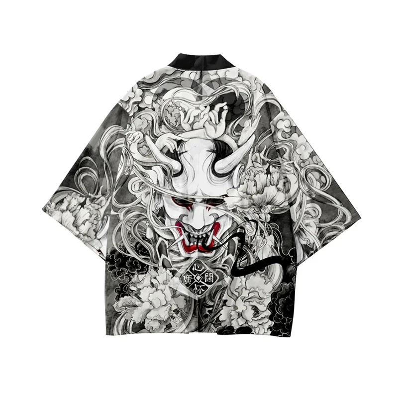 Demon Print Samurai Shirt Clothing Traditional Haori Kimono Women Men Japanese Anime Asian Streetwear Cardigan Yukata Cosplay