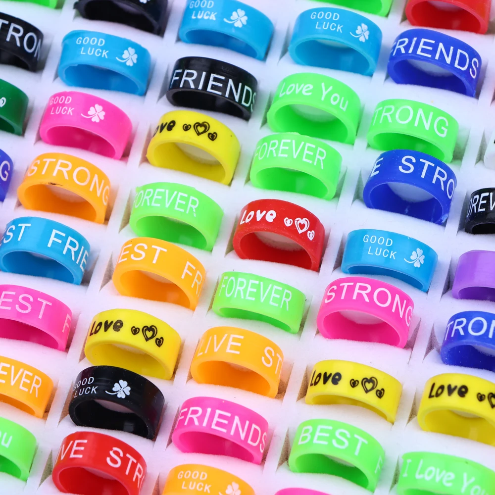 50Pcs/Lot Fashion Colorful Luminous Flexible Silicone Rubber Sport Rings Jewelry For Women Men Gifts