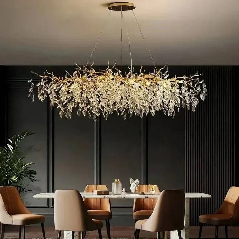 French luxury golden modern branch-shaped ceiling chandelier simple villa duplex American living room crystal LED chandelier