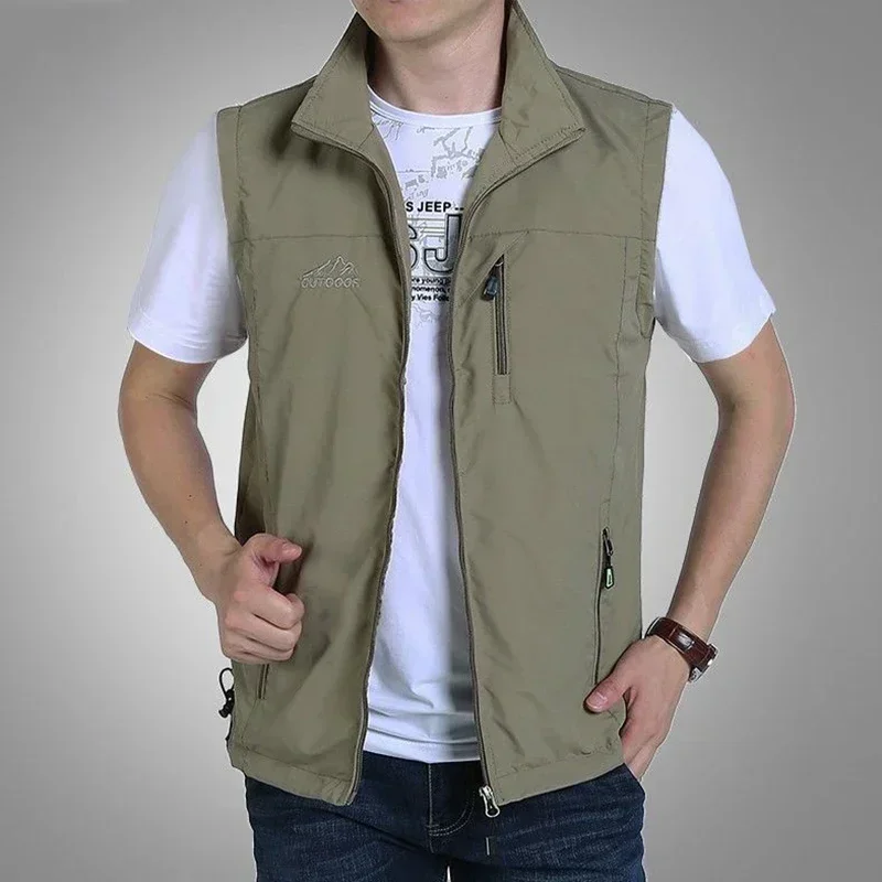 Gilet da uomo autunnale per il tempo libero all'aperto Giacca senza maniche solida Giovane fotografia di mezza età Pesca Gilet casual da uomo