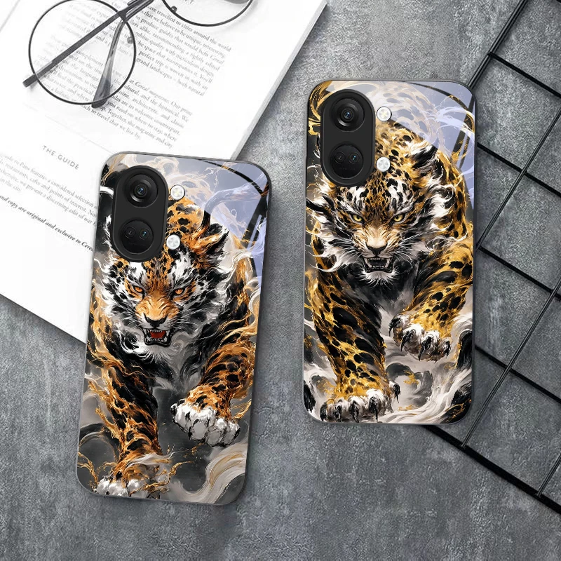 Coque de téléphone en verre Mighty Golden Leopard pour OnePlus Nord CE 2T 2 3 Lite N20 N30 7T 8 8T 9 10 Pro 11R 12R 13R Ace 2 3 2V 5 Pro