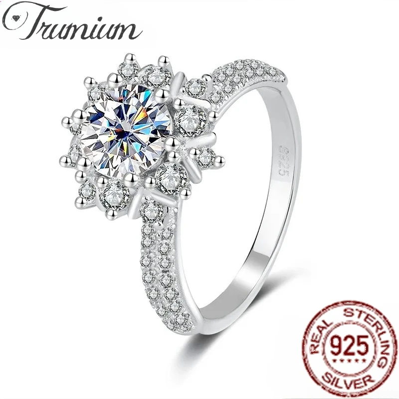 

Кольца Trumium 1CT D Color VVS1 с муассанитом для женщин, свадебное ювелирное кольцо из стерлингового серебра S925 с блестящим бриллиантом и сертификатом