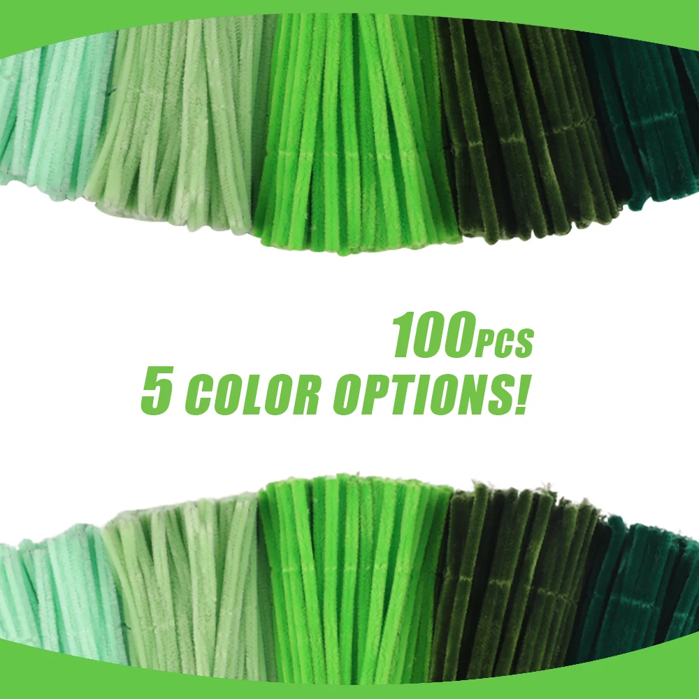 100 pièces tige de Chenille verte tige torsadée racine barre moelleuse fil de fer bricolage artisanat torsion décorations nettoyeurs de tuyaux en peluche