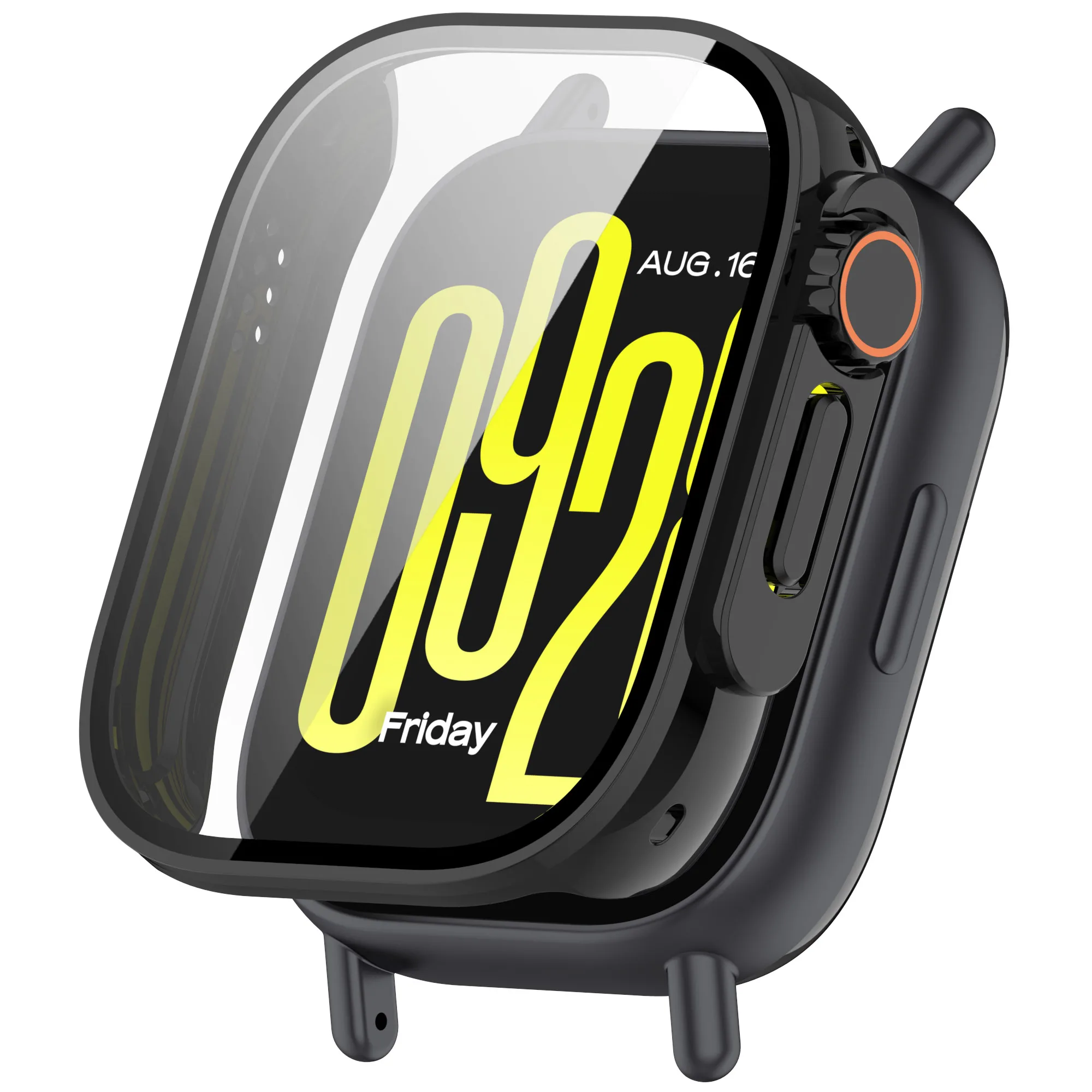 

Для Xiaomi Redmi Watch 5, активный ПК, закаленное стекло, встроенный чехол для часов, защитный чехол с полным покрытием - черный