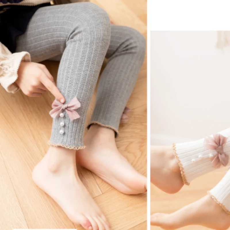 

2023 Spring and Autumn New Korean Version Fashion Children's Clothing Trend Bow Slim Fit Simplicity Solid Color Mid Waist Pants