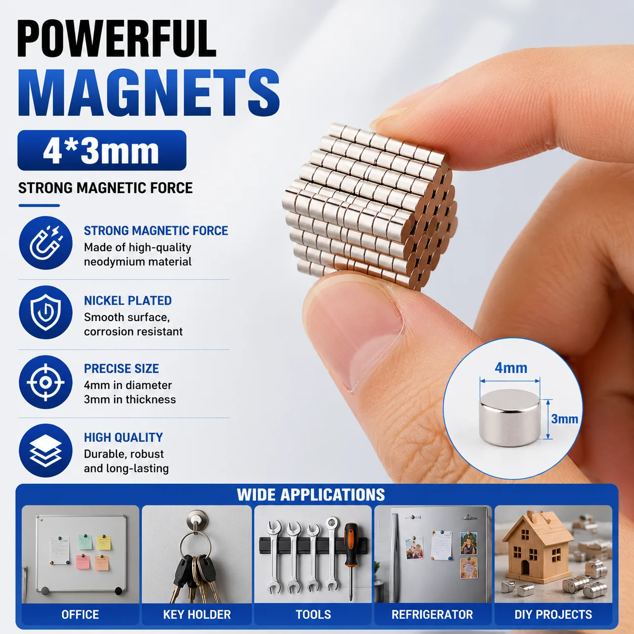 50PCS 4X3MM Small Round Disc Magnets Strong Magnets For Whiteboards Pictures Magnetic Boards Office Home Crafts Photos Notes DIY