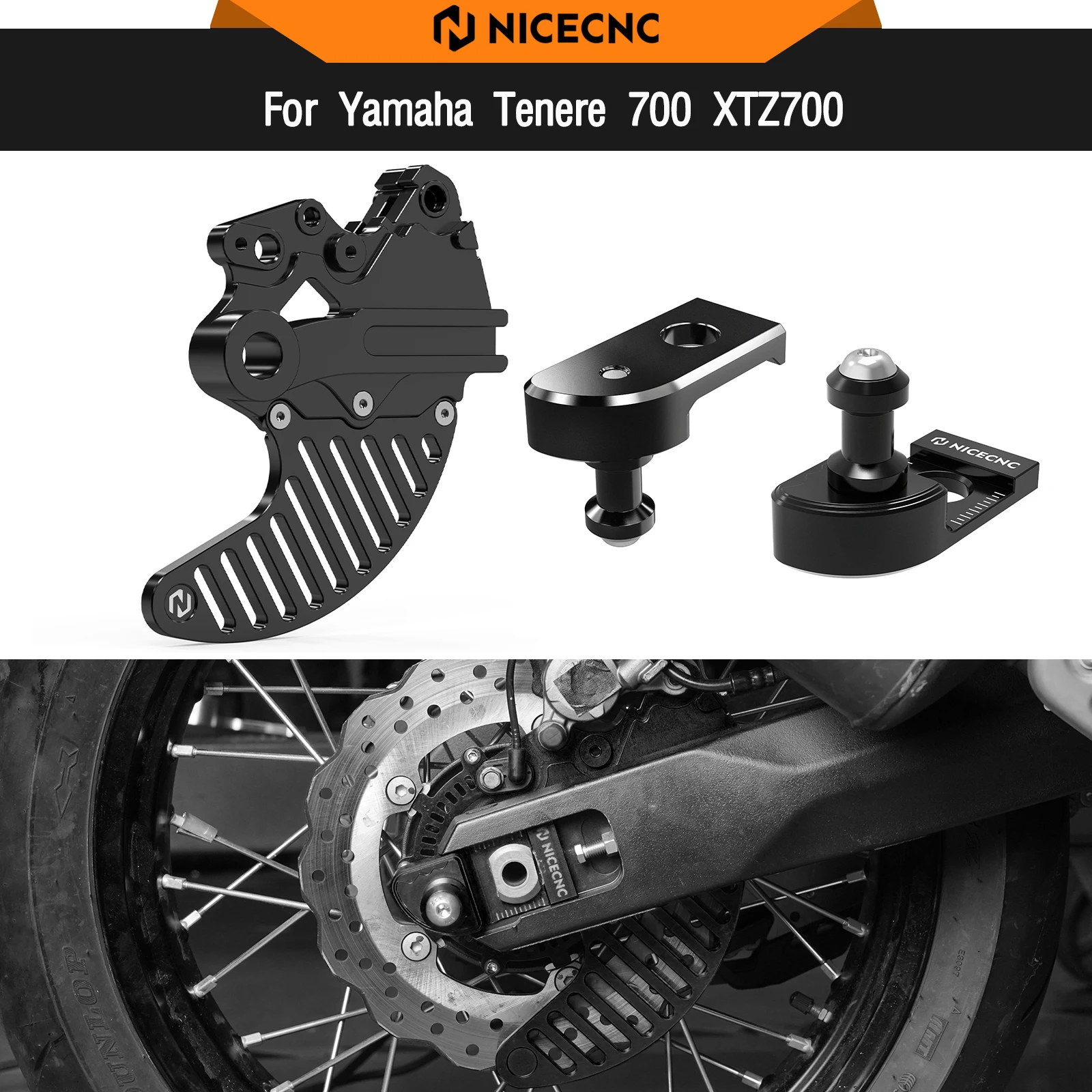 

For Yamaha Tenere700 T700 XTZ 700 2019-2024 Rear Brake Disc Guard Chain Adjuster Blocks Swingarm Spools Slider Stand Tenere 700