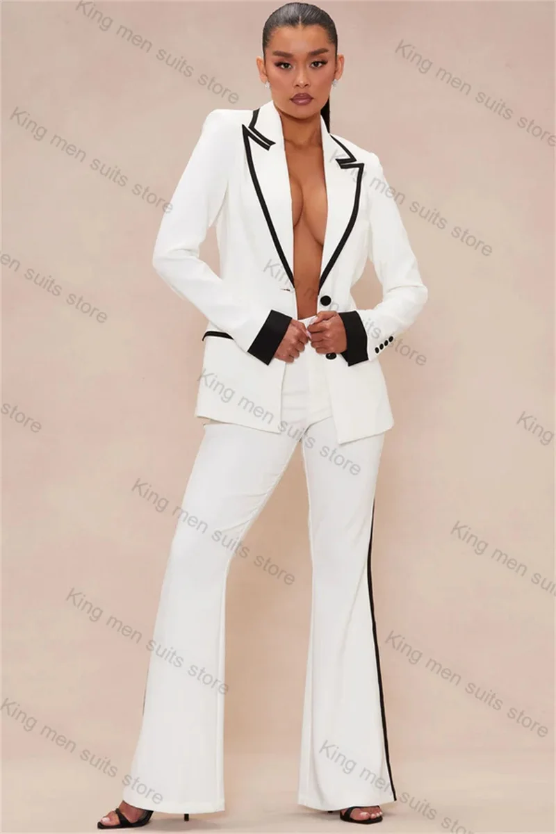 Schwarz-weißes Damen-Anzug-Hosen-Set, 2-teiliger Blazer + Hose, maßgeschneiderte formelle Bürodame, einreihige Jacke, Hochzeit, Abschlussball, Mantel