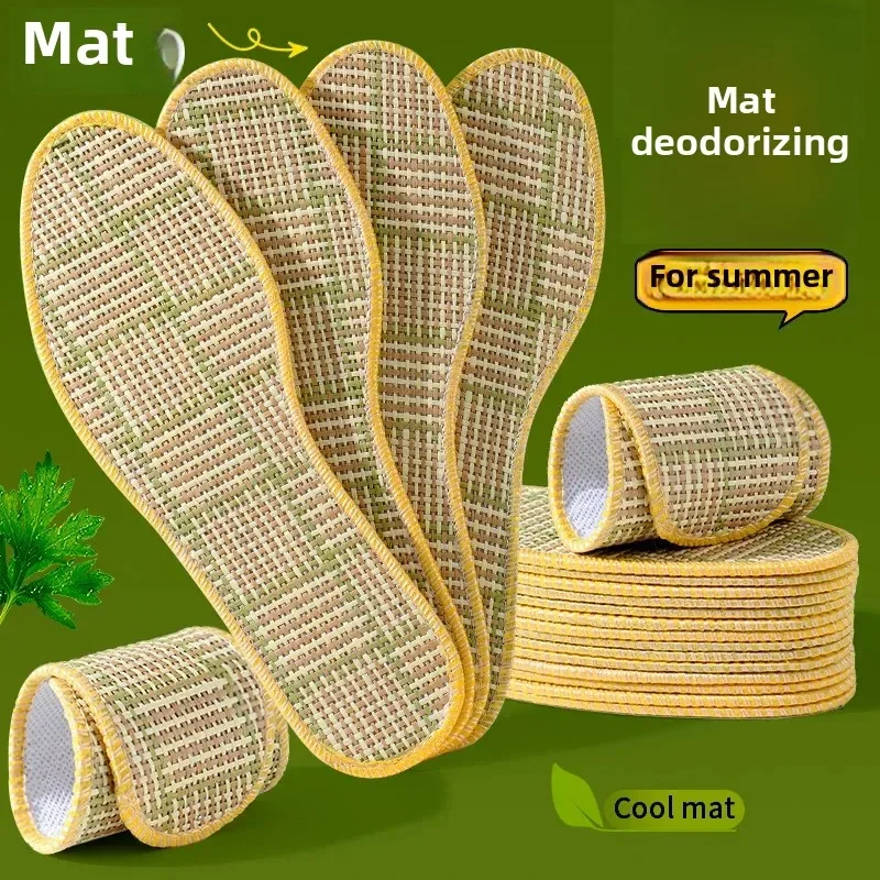 Summer Breathable Grass Mat Shoe Inserts Anti-Odor Sweat Absorbent Fragrant Thin Shoe Insoles