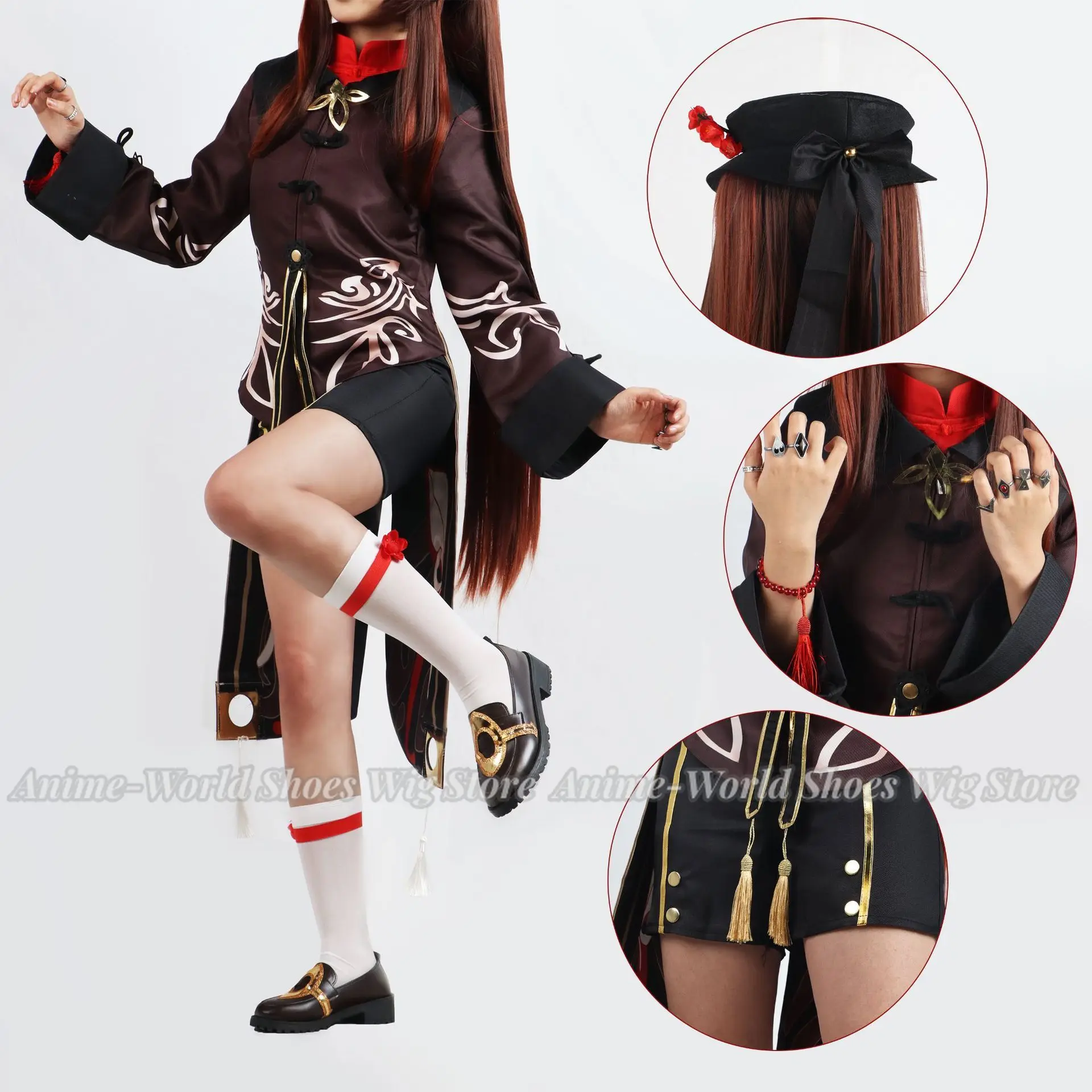 XS-XXXL Genshin Impact Hutao Hu Tao Cosplay Costume Shoes Wig Uniform Chinese Style Halloween Costumes for Women Girls Game Cos