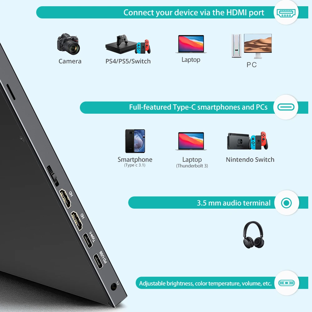 17.3 Inch Portable Monitor Mobile LCD Screen 1920 x 1080 Full HD IPS External Second Display With HDMI Type-C Connection
