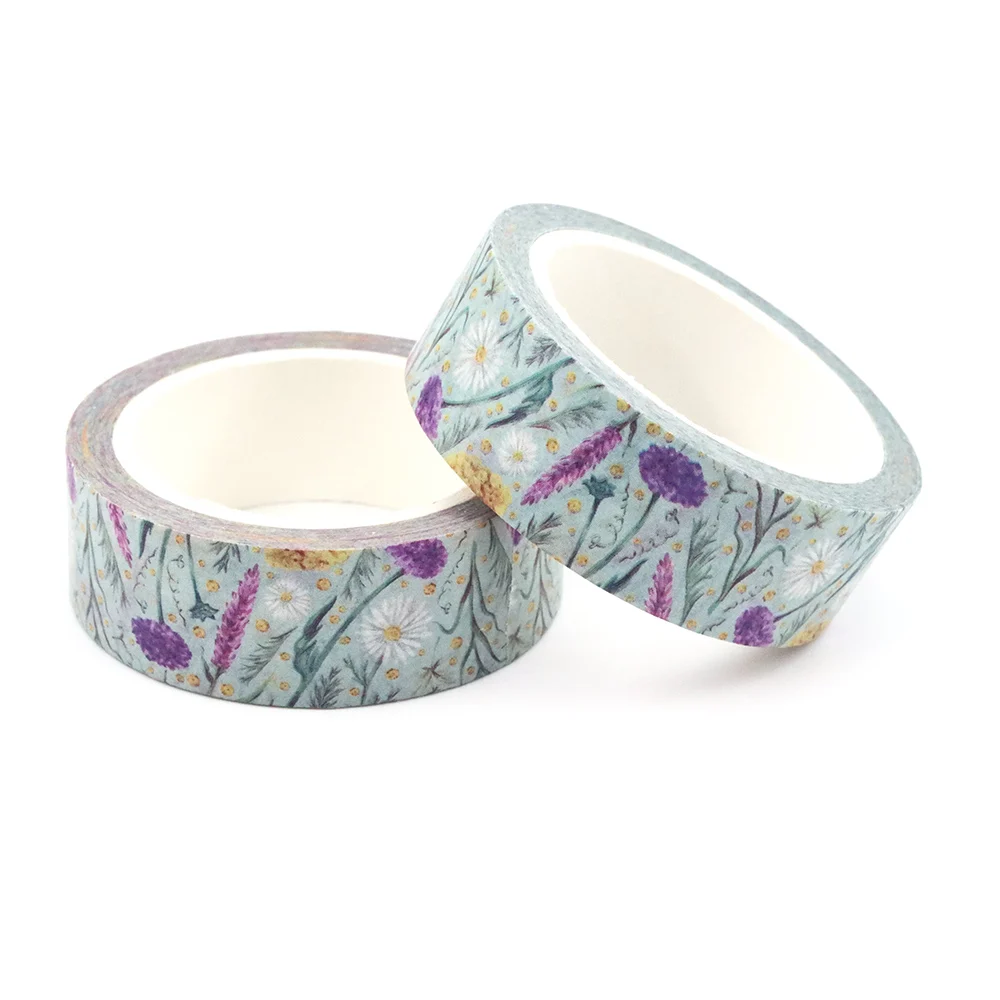 1PC 15mm x 10m Watercolor seamless wild flowers chamomile Floral Scrapbook Paper Masking Adhesive stationery Washi Tape sticker