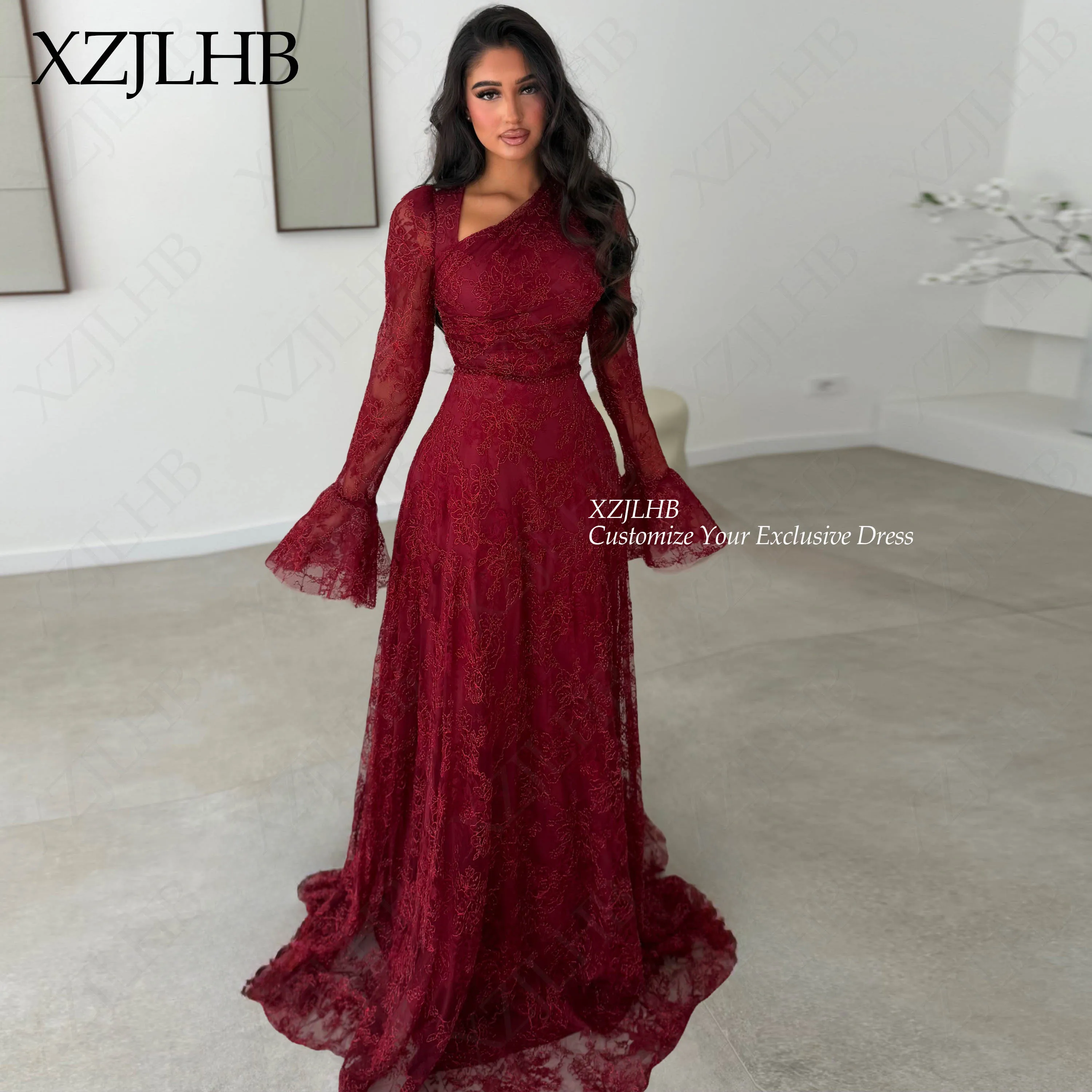XZJLHB Lace Personalized Evening Dresses For Women 2026 A-Line Regular Sleeves فساتين سهرة Beading Elegant Formal Party Gowns