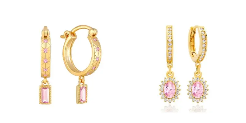 925 Sterling Silver Needle Pink Crystal Heart Hoop Earrings for Women Fashion Geometric Pendant Earrings Luxury Jewelry Gifts