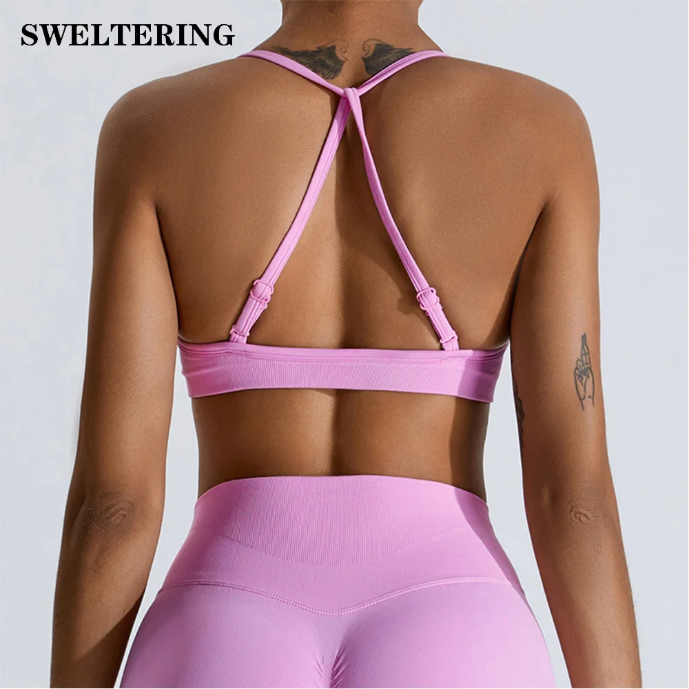 Seamless Sports Bra Scrunch Push-up High Support Adjustable Thin Shoulder Strap Tank Women Fitness Top Workout Yoga Clothes