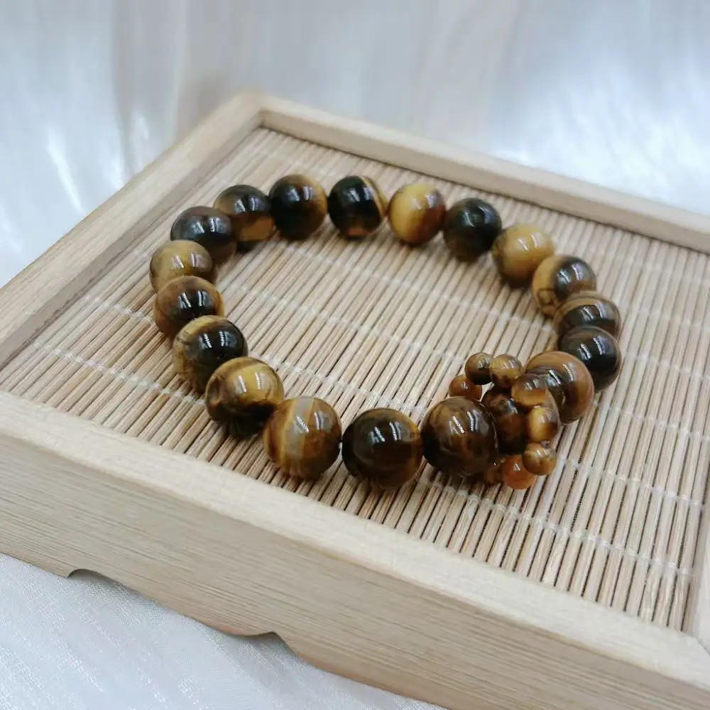 10mm New Style Ring in Ring Energy Yellow Tiger Eye Men Round Natural Gemstone Beads Jewelry Elastic Bracelet 7-8" - view 6