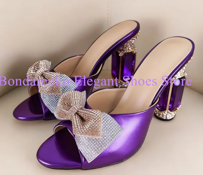 

Butterfly-knot Crystal Lady Slippers Sandals Fashion Rhinestone Strange Heel Woman High Heels Sandals New Banquet Dress Shoes