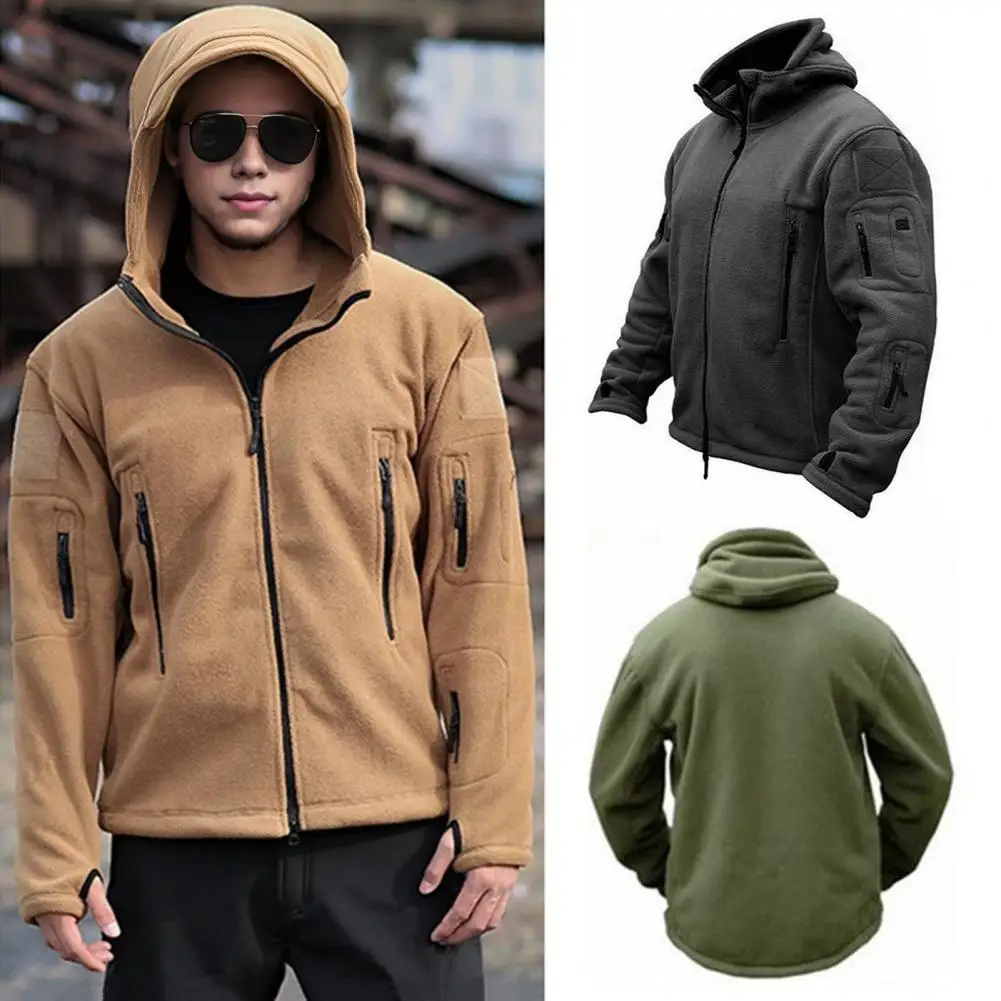 Finger Cots Men Jacket Men's Thermal Fleece Jacket with Hood Full Zip Windbreaker Coat for Safari Hiking Workwear Warm Plush