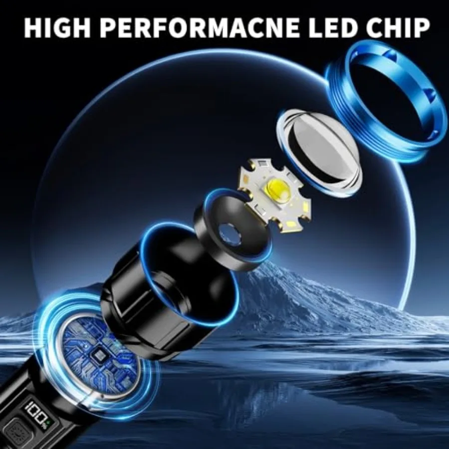 Rechargeable Flashlight 99000 High Lumens, LED Super Bright Flash Light, Tactical Flashlights with LCD Power Display, 6 Modes,
