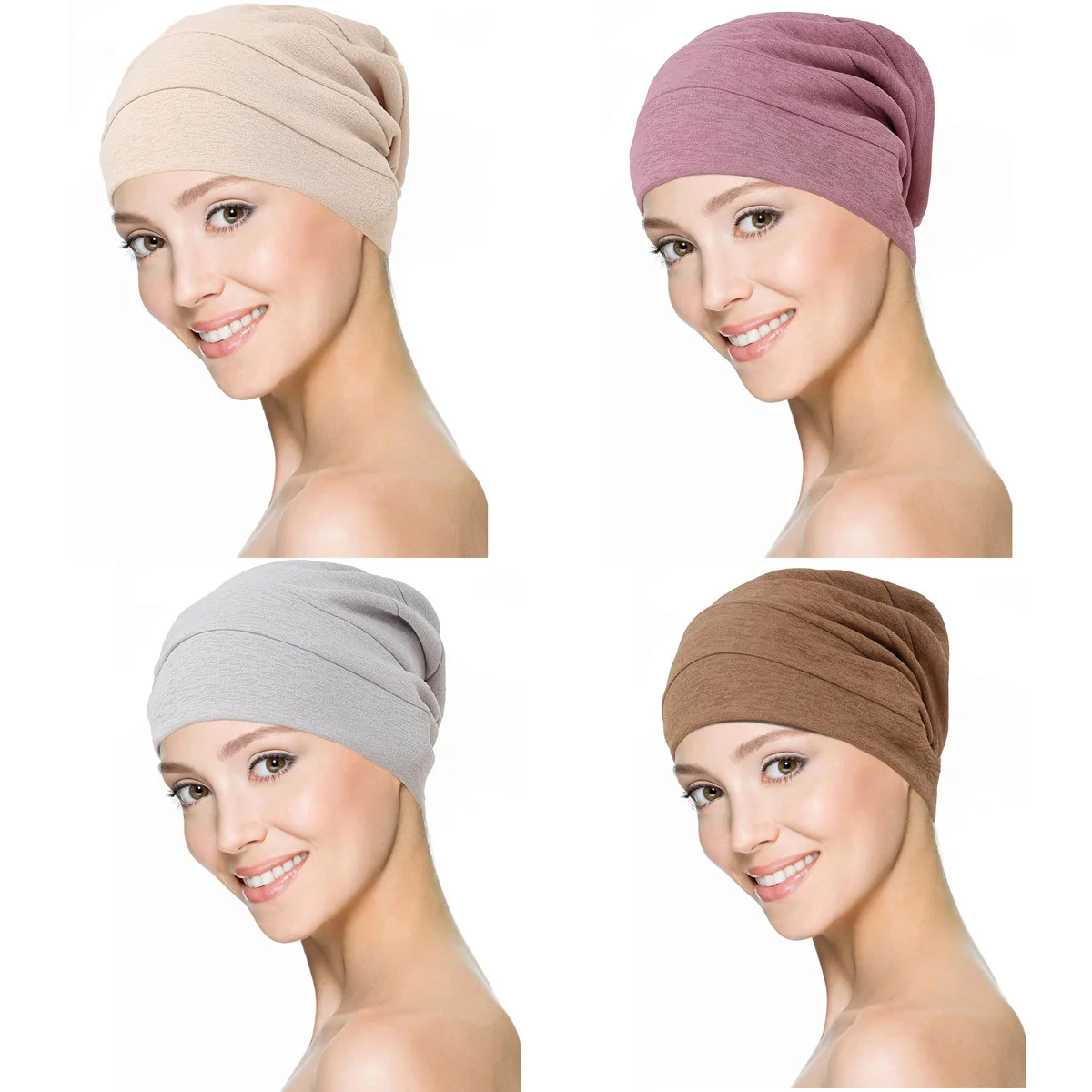 

Solid Color Turban Lightweight Head Scarf Ramadan Head Wrap Breathable Elastic Beanie Cap Chemo Hat