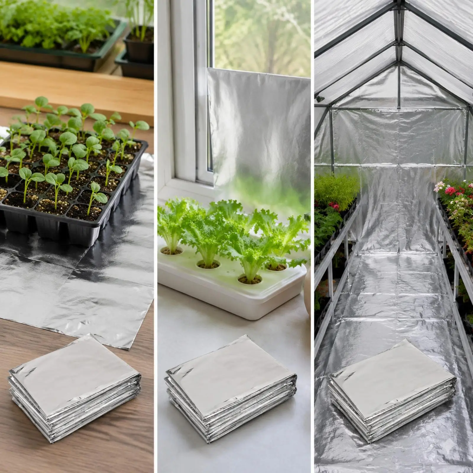 Reflective Film for Garden Plants Aluminum Coated PET Silver Sheeting 210x160cm Greenhouse Covering Light Redirection Mulch